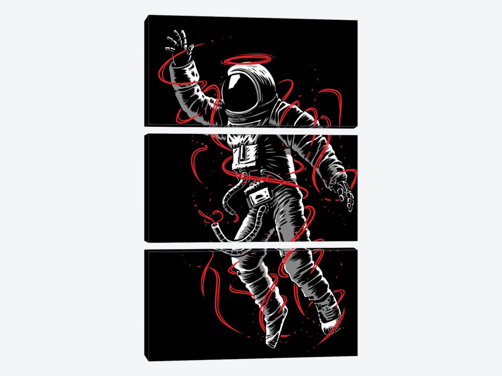 Astronaut Red Lines by Alberto Perez 3-piece Canvas Art Print