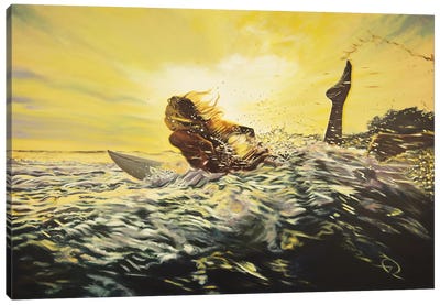 Gone Surfing Canvas Art Print - Pantone 2021 Ultimate Gray & Illuminating