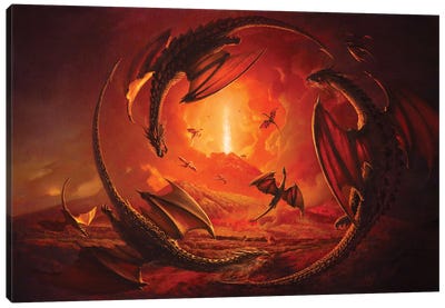 Dragons At Vesuvius From Portici Canvas Art Print - Ars Fantasio