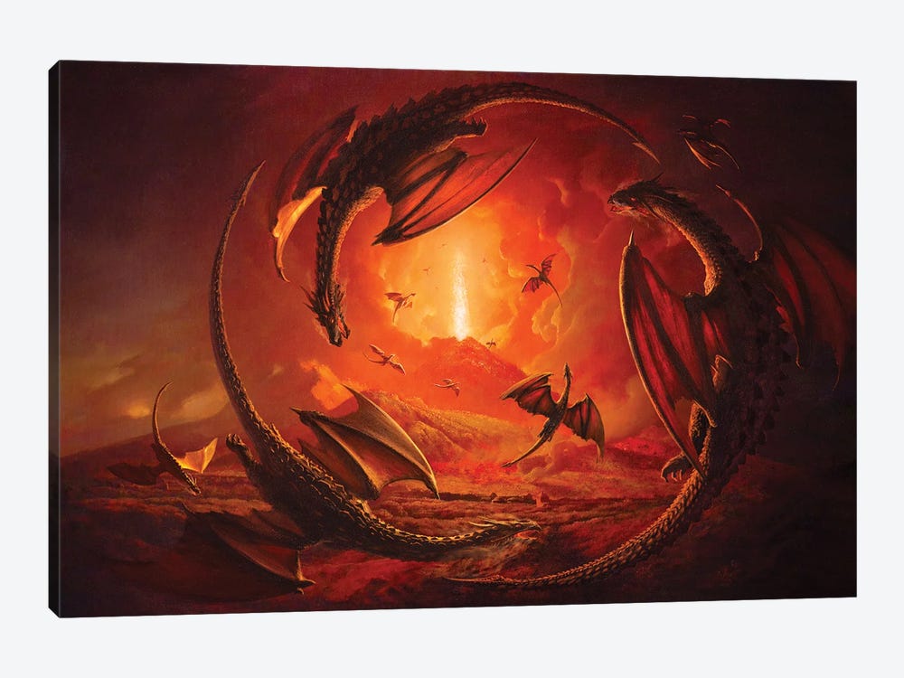 Dragons At Vesuvius From Portici by Ars Fantasio 1-piece Canvas Wall Art