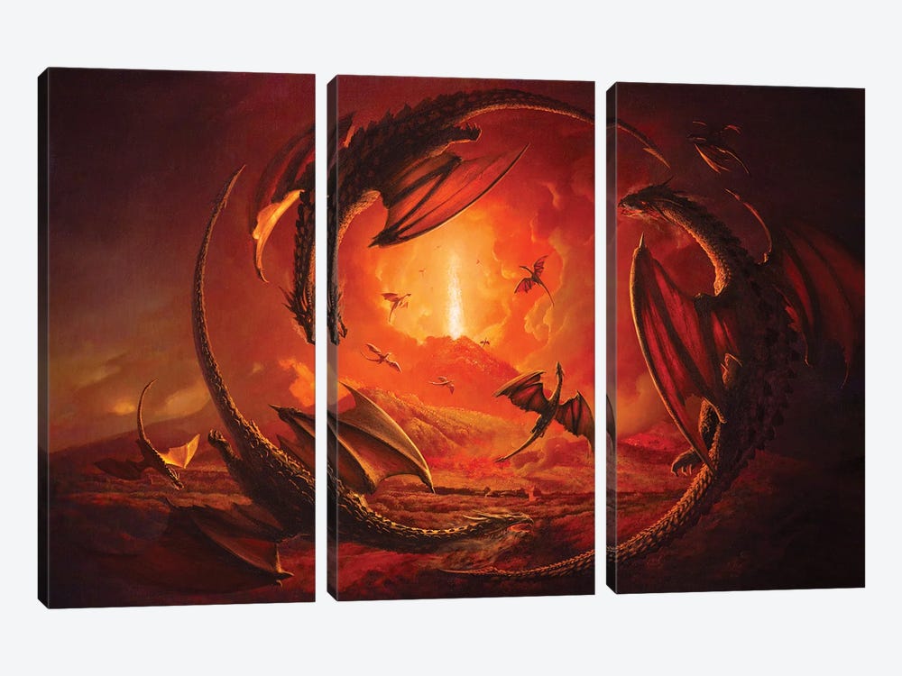 Dragons At Vesuvius From Portici by Ars Fantasio 3-piece Canvas Artwork