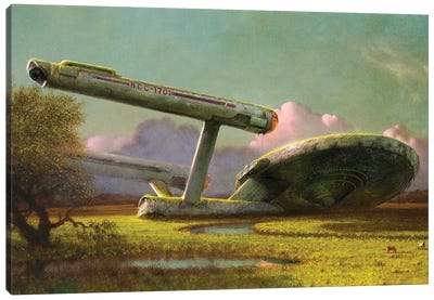 Forgotten Spaceship At The Meadow Canvas Art Print - Ars Fantasio