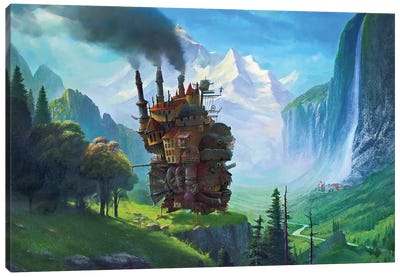Howls Moving Castle At Staubbach Falls Switzerland Canvas Art Print - Pine Trees