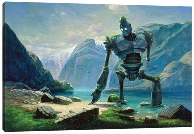 Iron Giant At Lake In Switzerland Canvas Art Print - Animated Movie Art