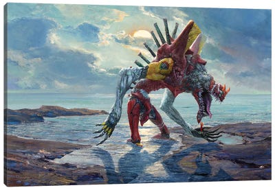 Of Risen Moon And Beast Canvas Art Print - Monster Art
