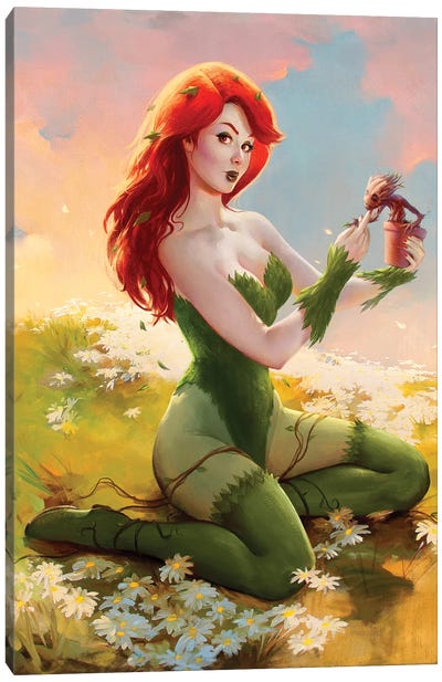 Poison Ivy And Baby Groot Canvas Art Print - Villain Art