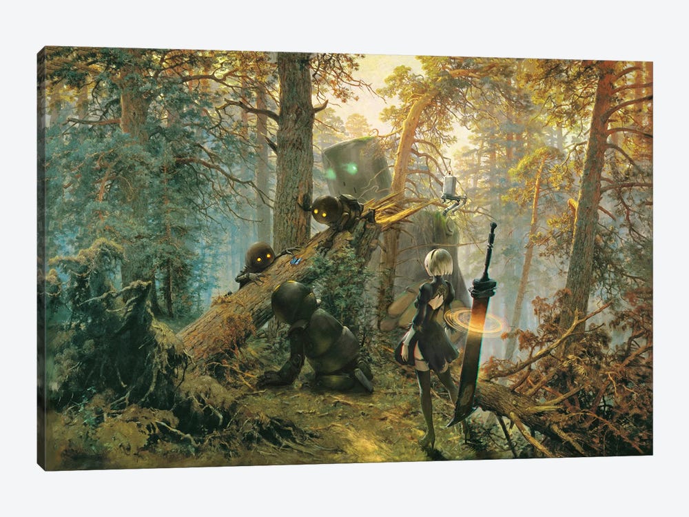 Robots Playing In A Pineforest by Ars Fantasio 1-piece Canvas Wall Art