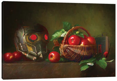 Starlord Helmet On Still Life Canvas Art Print - Superhero Art