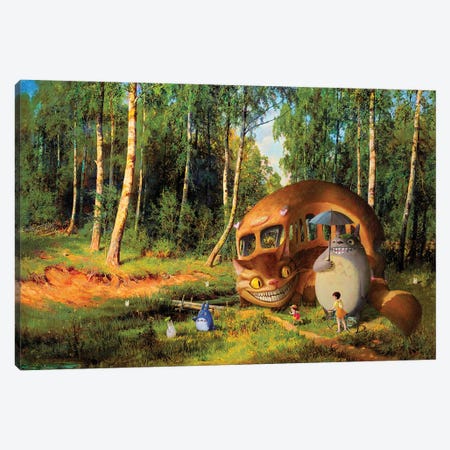 Catbus And Friends In The Birchforest Canvas Print #ARF8} by Ars Fantasio Canvas Wall Art