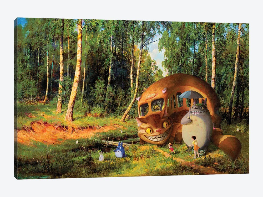 Catbus And Friends In The Birchforest by Ars Fantasio 1-piece Canvas Art Print