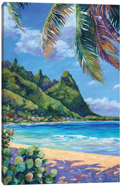 Swaying Palm On Makua Beach Canvas Art Print - Tropical Beach Art