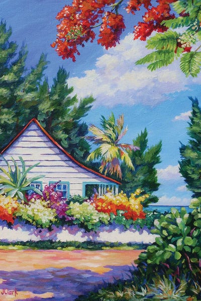 Poinciana And Cottage by John Clark canvas print