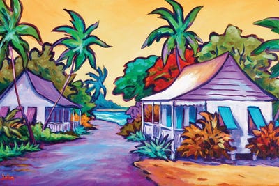Caribbean Cottages by John Clark framed canvas print