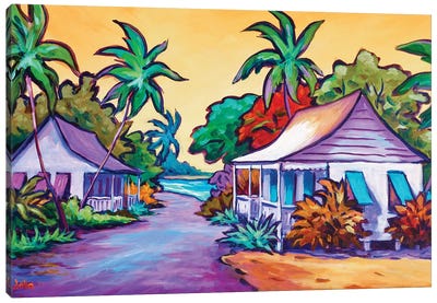 Caribbean Cottages Canvas Art Print - Beach Sunrise & Sunset Art