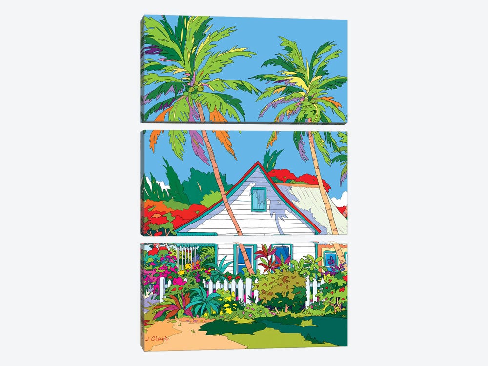 Home With Picket Fence by John Clark 3-piece Canvas Art Print