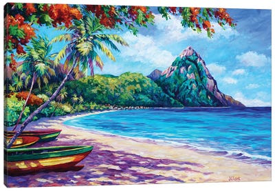 Soufriere Bay - St. Lucia Canvas Art Print - Beach Décor