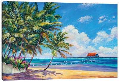Red Cabana On South Sound Canvas Art Print - Tropical Beach Art