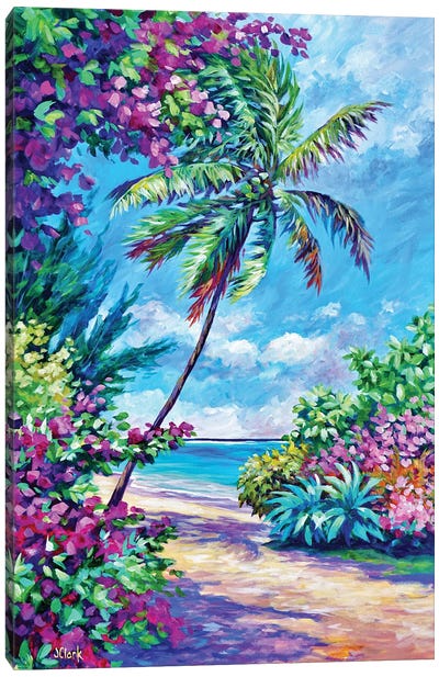 Palm And Bougainvillea Canvas Art Print - Beach Art