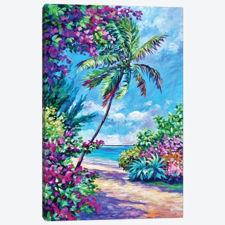 Palm And Bougainvillea Canvas Print #ARK54} by John Clark Canvas Wall Art