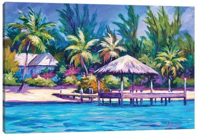 Dock And Thatched Cabana Canvas Art Print - John Clark