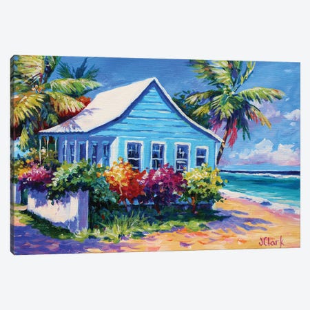 Blue Cottage On The Beach Canvas Print #ARK81} by John Clark Canvas Artwork