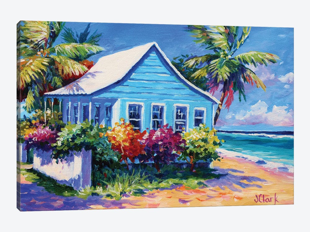 Blue Cottage On The Beach by John Clark 1-piece Canvas Wall Art