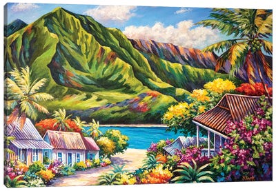 Hanalei In Bloom Canvas Art Print - Tropical Beach Art