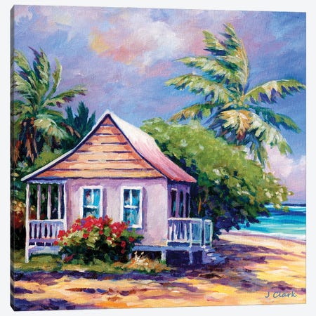 Cayman Cottage On The Beach Canvas Print #ARK93} by John Clark Canvas Art Print