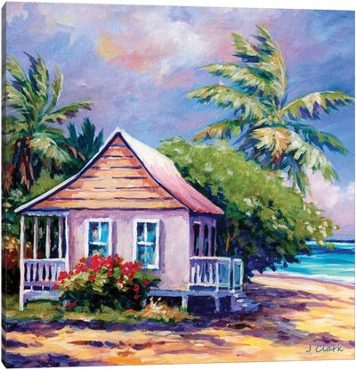 Cayman Cottage On The Beach Canvas Art Print - John Clark