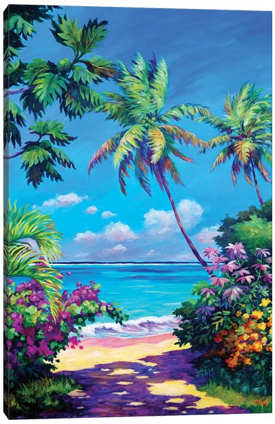 Ocean View With Breadfruit Tree Canvas Art Print - Teal Art