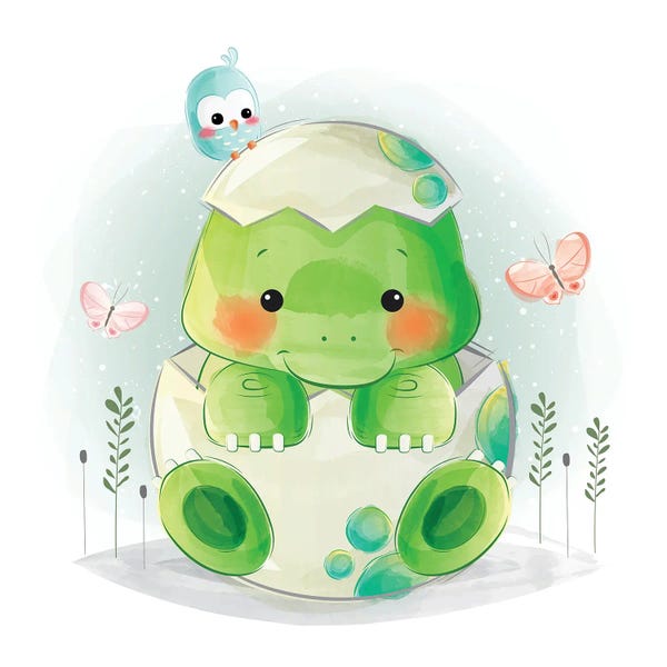 Prehistoric Animals: Baby Dino In A Hatched by Art Mirano