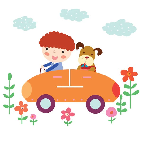 Art Mirano: Boy And Dog Driving by Art Mirano