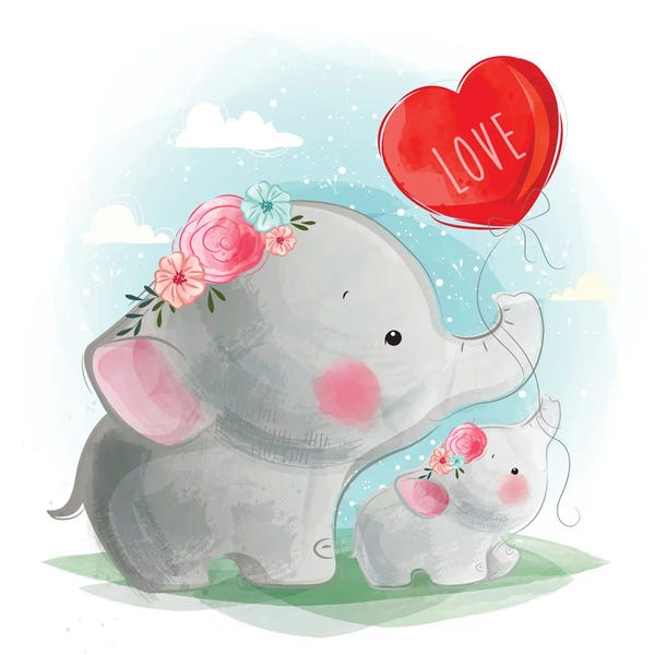 Art Mirano: Mommy And Baby Elephant Holding by Art Mirano