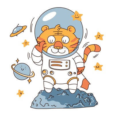 Cute Cartoon Style Cosmic Tiger by Art Mirano framed canvas print