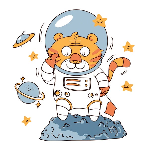 Art Mirano: Cute Cartoon Style Cosmic Tiger by Art Mirano