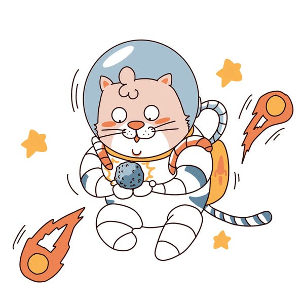 Art Mirano: Cute Cartoon Style Cosmic Cat by Art Mirano