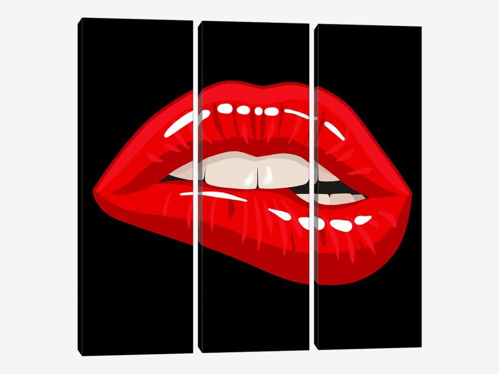 Red Lips Flirting by Art Mirano 3-piece Canvas Wall Art