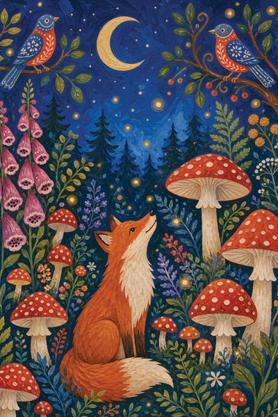 Art Mirano - Canvas Prints: Moonlit Mushroom Forest by Art Mirano