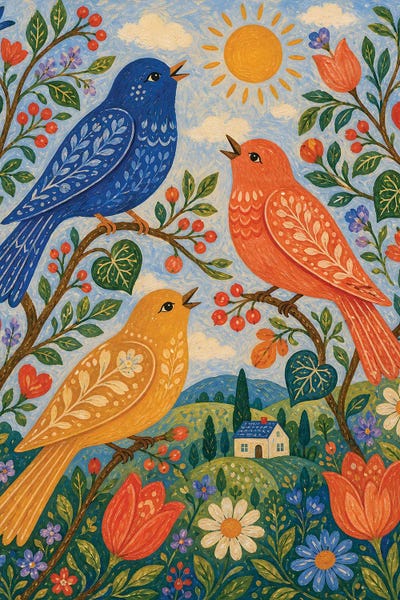 Art Mirano - Canvas Prints: Birdsong Garden by Art Mirano