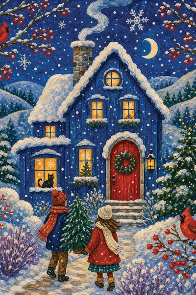 Art Mirano: Snowy Blue House by Art Mirano