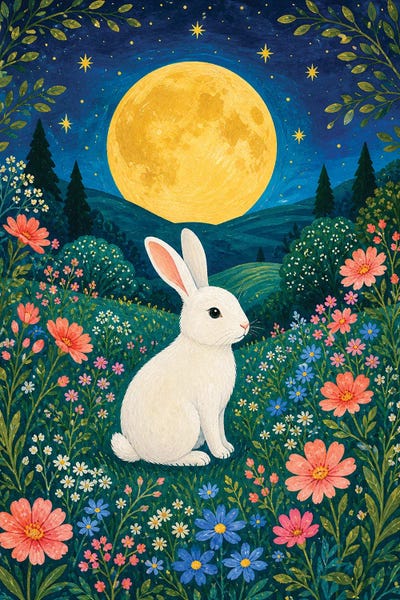 Art Mirano - Canvas Prints: Moon Rabbit Meadow by Art Mirano