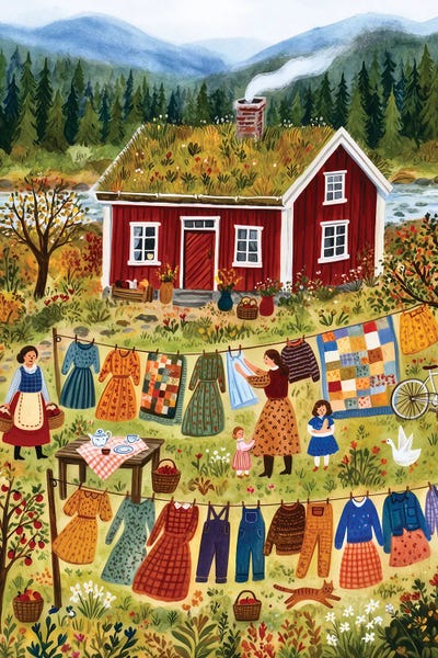 Art Mirano - Canvas Prints: Nordic Cottage Market by Art Mirano