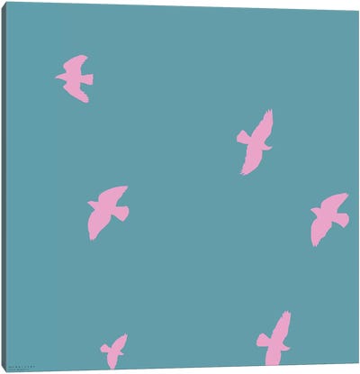 Pink Birds Canvas Art Print - Turquoise Art