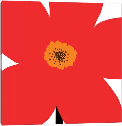 Red Flower Canvas Art Print - Black, White & Red Art