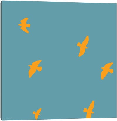 Yellow Birds Canvas Art Print - Turquoise Art