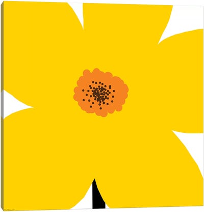 Yellow Flower Canvas Art Print - Black, White & Yellow Art
