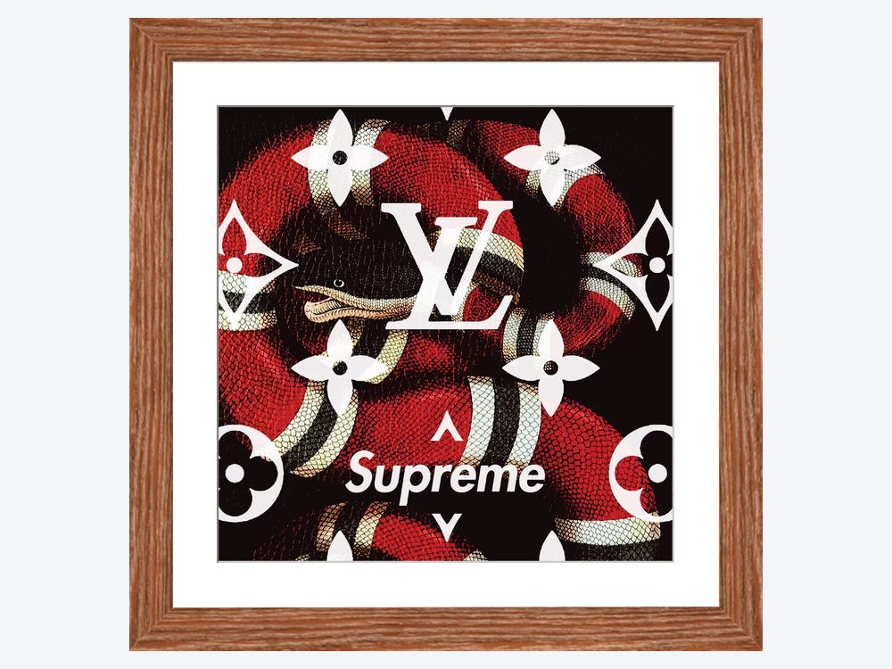 Framed Canvas Art (Champagne) - LV Black Supreme by Art Mirano ( Fashion > Supreme art) - 26x26 in