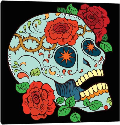 Skull & Roses Canvas Art Print - Horror Art