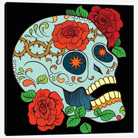 Skull & Roses Canvas Print #ARM342} by Art Mirano Canvas Artwork