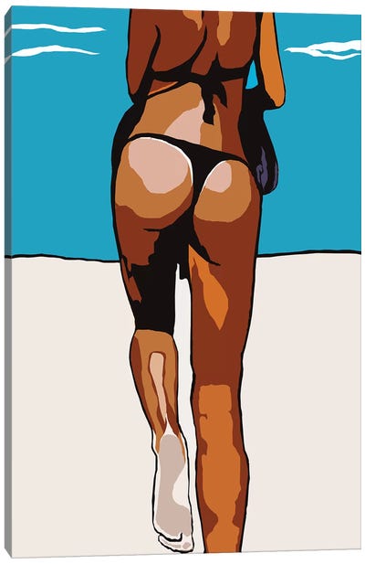 Woman On The Beach Canvas Art Print - Women's Swimsuit & Bikini Art